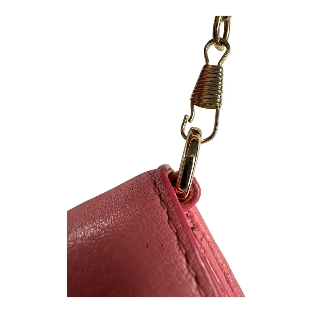 Without Tory Burch Robinson Dark  Pink Leather Chain Wallet Gold Hardware